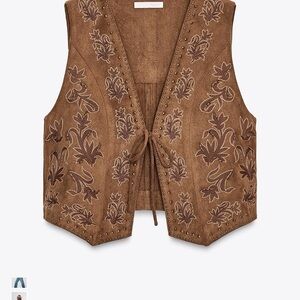 Brown Embroidered Suede Vest